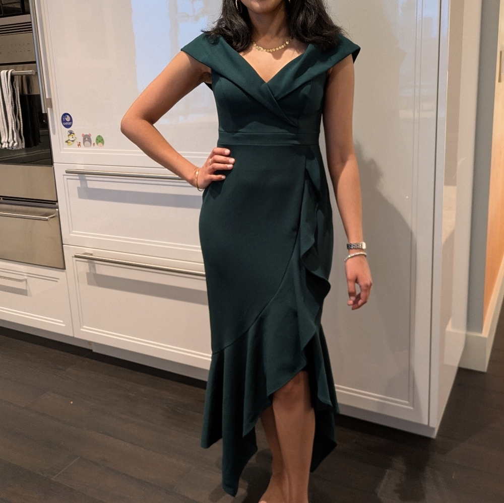 XSCAPE Off-Shoulder Emerald Green Dress